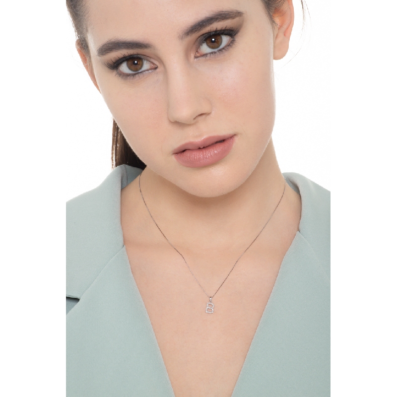 Collar oro blanco 18k letra B diamante 0,80 cm