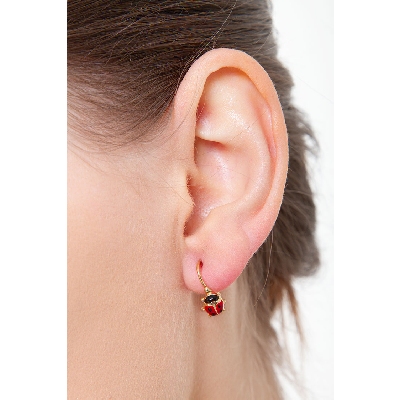 Pendientes mariquita en Oro Amarillo 18k esmaltado