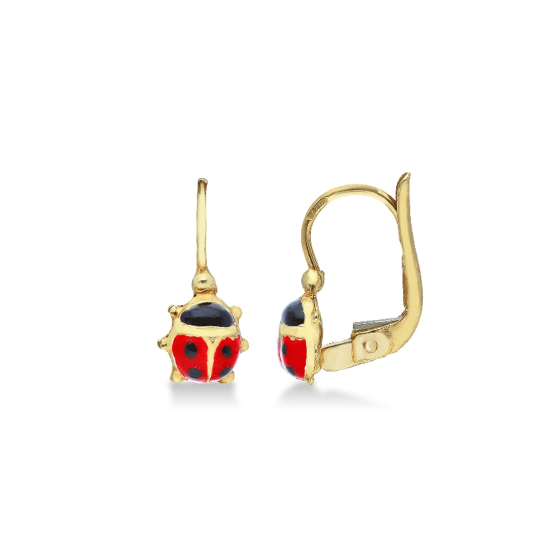 Pendientes mariquita en Oro Amarillo 18k esmaltado