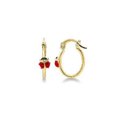 Pendientes de aro con una mariquita en oro amarillo 18k