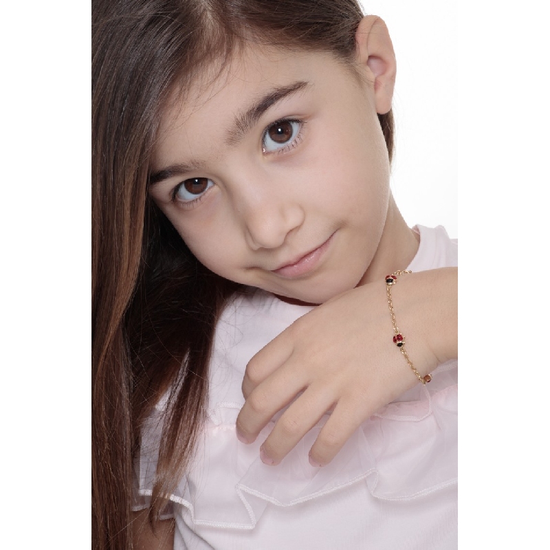 Pulsera niña oro amarillo 18k mariquitas esmaltadas