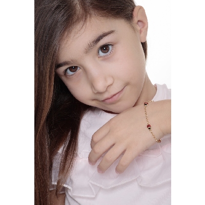 Pulsera niña oro amarillo 18k mariquitas esmaltadas