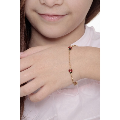 Pulsera niña oro amarillo 18k mariquitas esmaltadas