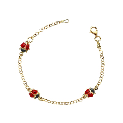 Pulsera niña oro amarillo 18k mariquitas esmaltadas