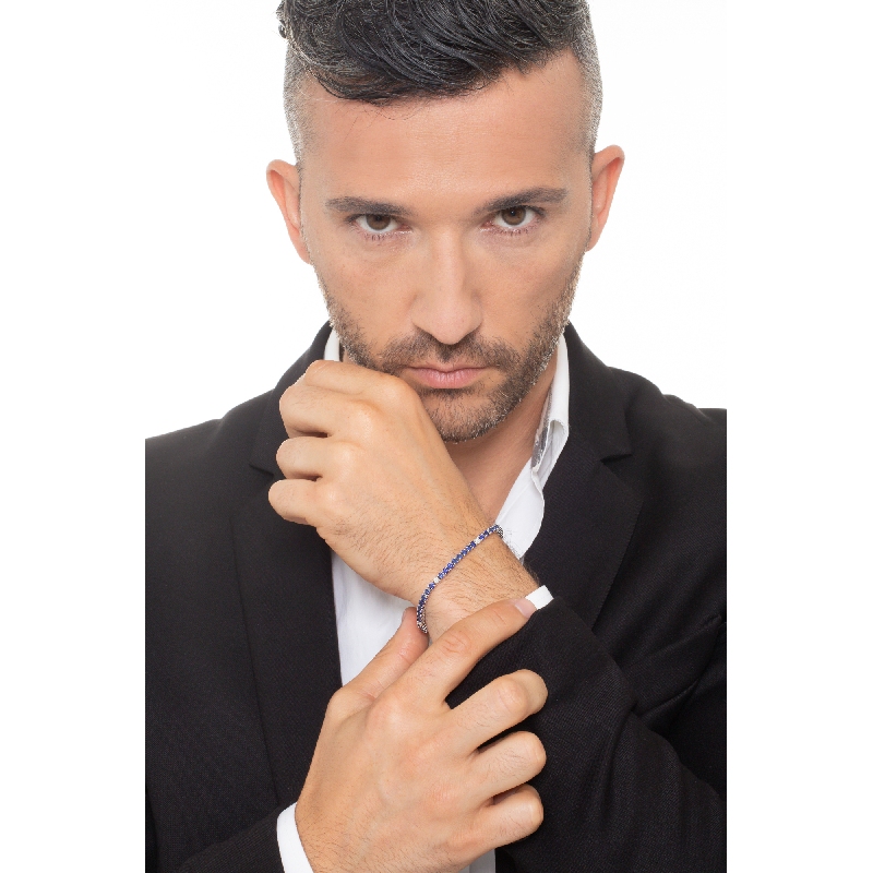 Pulsera hombre en oro blanco de 18k con zafiros azules y diamantes Pulsera hombre en oro blanco de 18k con zafiros azules y diamantes