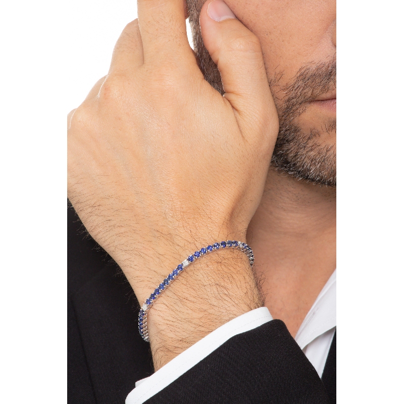 Pulsera hombre en oro blanco de 18k con zafiros azules y diamantes Pulsera hombre en oro blanco de 18k con zafiros azules y diamantes
