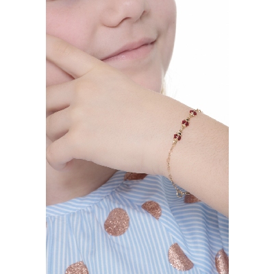 Pulsera infantil con tres mariquitas esmaltadas en oro amarillo 18k