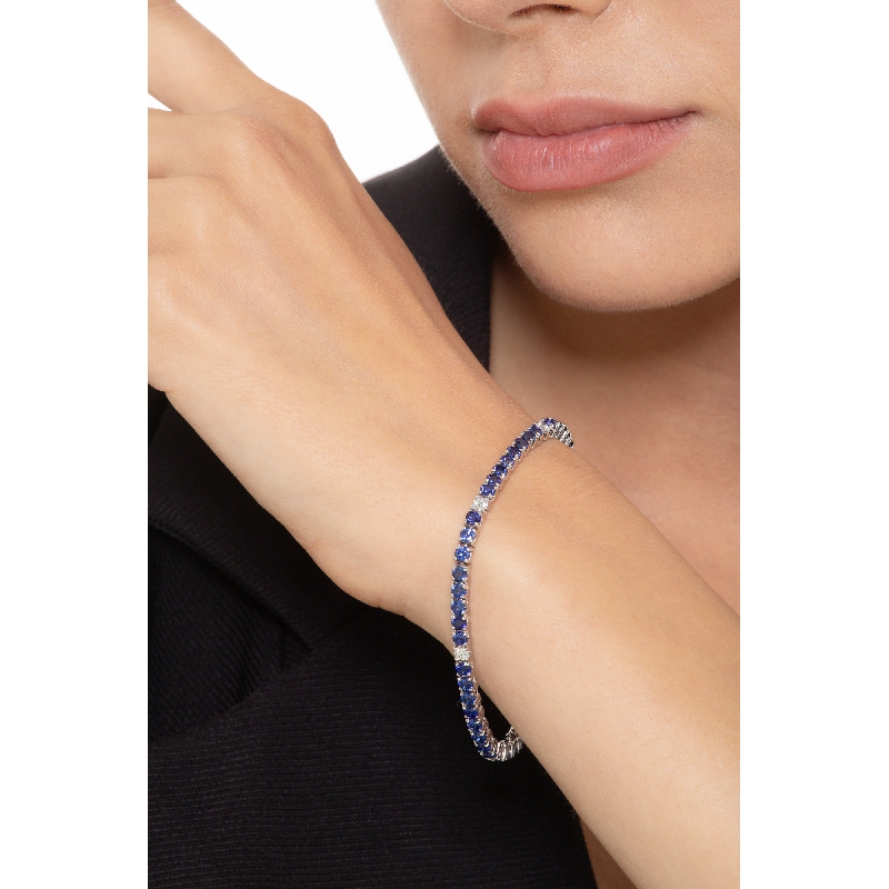 Pulsera hombre en oro blanco de 18k con zafiros azules y diamantes Pulsera hombre en oro blanco de 18k con zafiros azules y diamantes