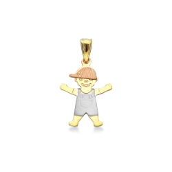 Colgante niño en oro blanco, amarillo y rosa
