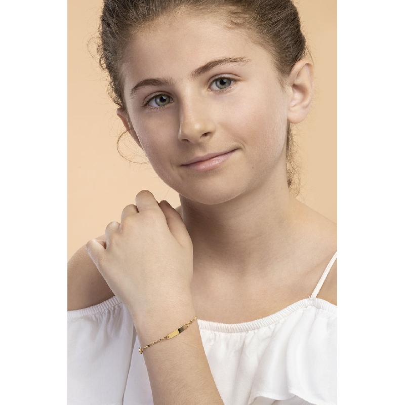 Pulsera con placa en oro amarillo de 18 quilates, 14 cm