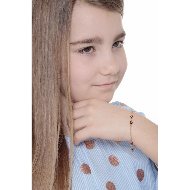 Pulsera de mujer Fantasía en oro amarillo 18k con seis mariquitas