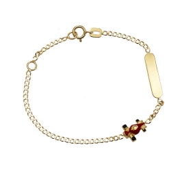 Pulsera infantil en oro amarillo 18K con plaquita y coche cm 14