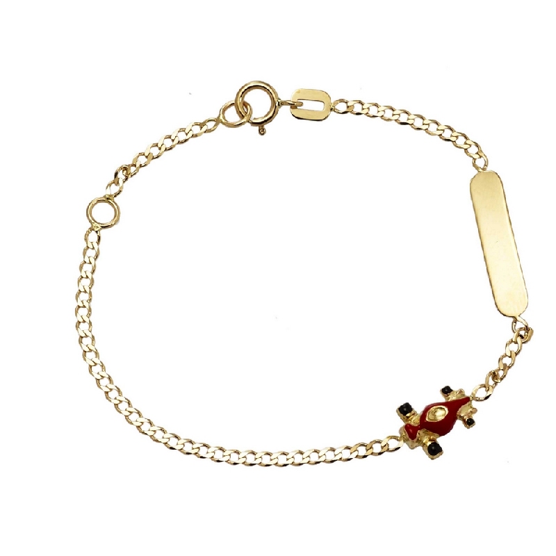 Pulsera infantil en oro amarillo 18K con plaquita y coche cm 14 Pulsera infantil en oro amarillo 18K con plaquita y coche cm 14