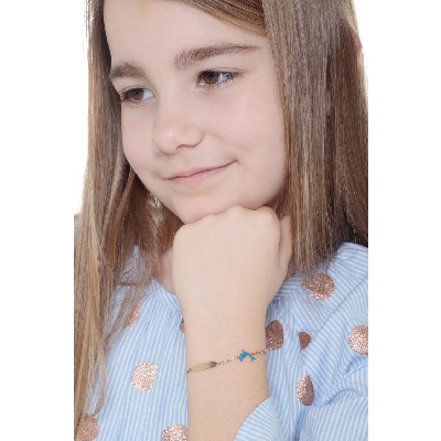 Pulsera infantil en oro amarillo 18k con placa y delfín