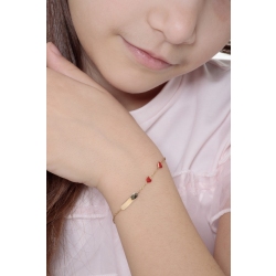 Pulsera Infantil en Oro Amarillo 18k con Placa y Corazones  2
