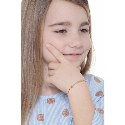 Pulsera en oro amarillo 18k con placa y corazón