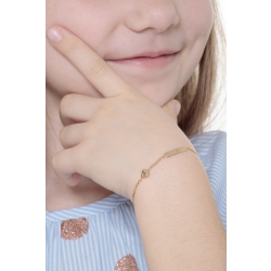 Pulsera en oro amarillo 18k con placa y corazón 2