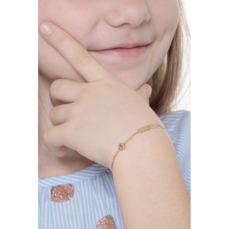 Pulsera en oro amarillo 18k con placa y corazón