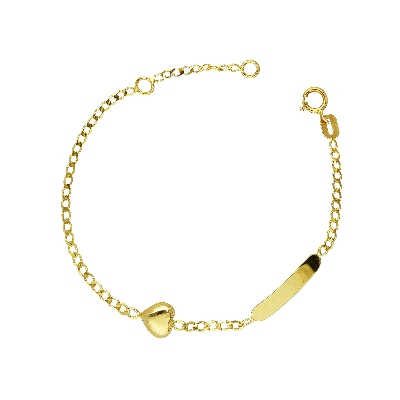 Pulsera en oro amarillo 18k con placa y corazón