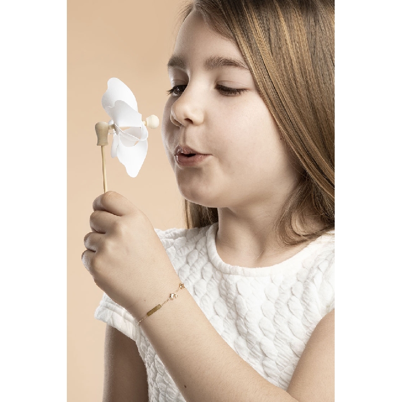 Pulsera para niña en oro 18 quilates con placa y delfines