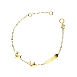 Pulsera para niña en oro 18 quilates con placa y delfines