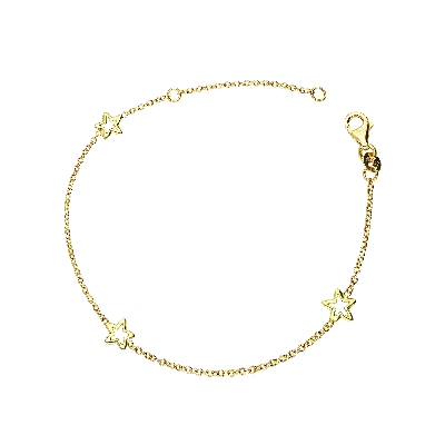 Pulsera infantil con tres estrellas en oro amarillo 18k