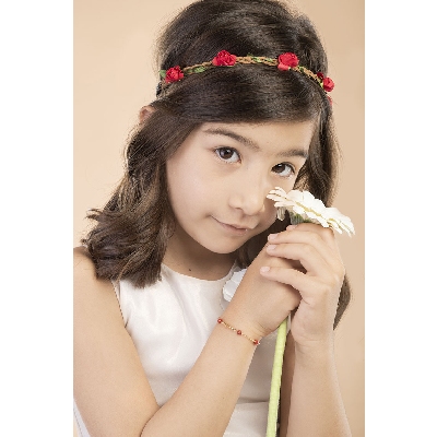 Pulsera de bebé en oro 18 quilates con seis coralitos y placa