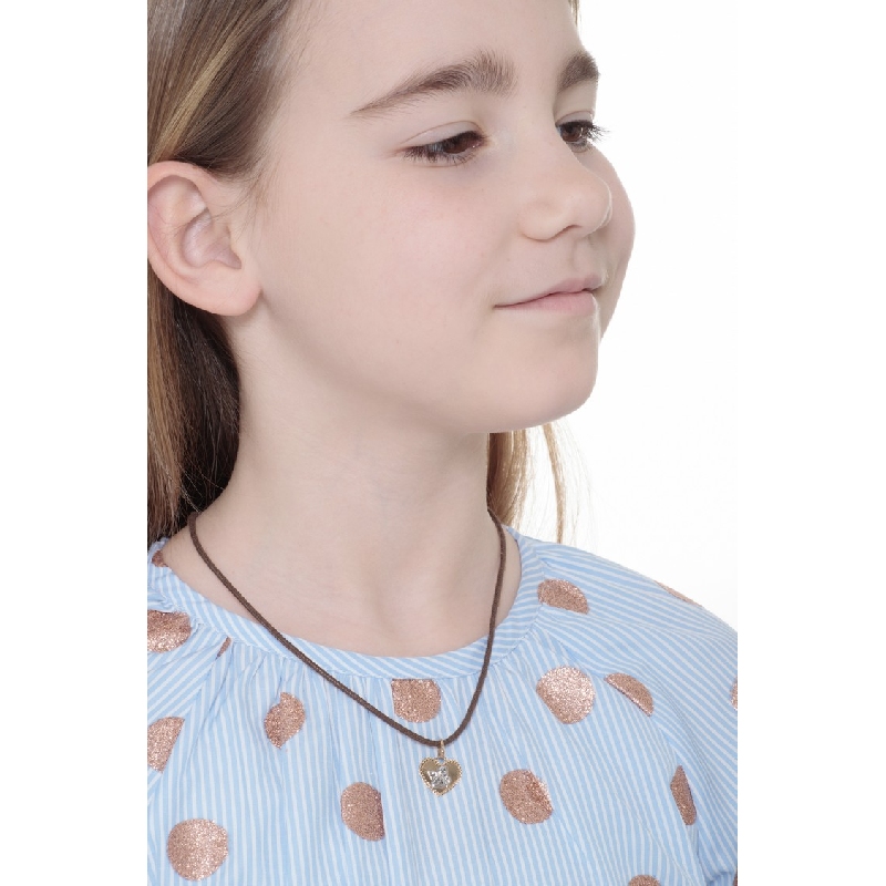 Colgante corazón en oro amarillo con angelito en oro blanco