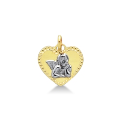 Colgante corazón en oro amarillo con angelito en oro blanco