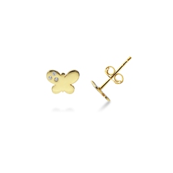 Pendientes mariposa en oro amarillo 18k con circonitas