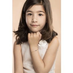 Pulsera oro amarillo y blanco 18k con motivo floral y bolas pulidas 2