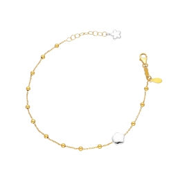 Pulsera oro amarillo y blanco 18k con motivo floral y bolas pulidas