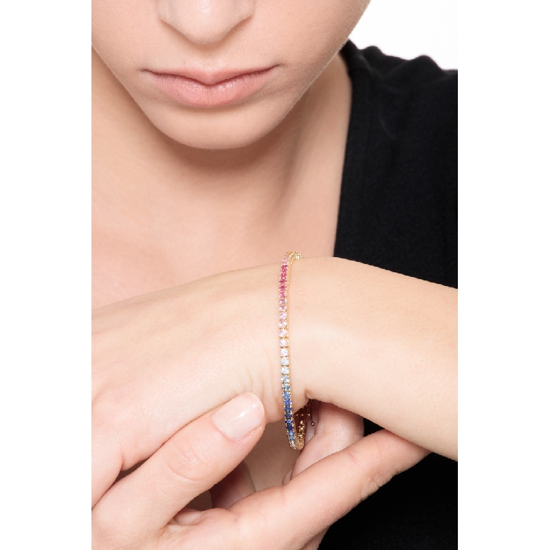 Pulsera riviera en oro amarillo 18 quilates con zafiros multicolores Pulsera riviera en oro amarillo 18 quilates con zafiros multicolores
