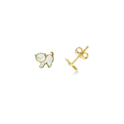 Pendientes en oro amarillo 18k con gatito
