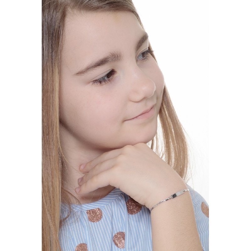 Pulsera en oro blanco 18k con placa grabable 14 cm