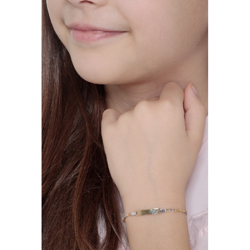 Pulsera en oro blanco y amarillo 750 con placa grabable