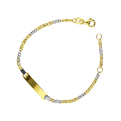 Pulsera en oro blanco y amarillo 750 con placa grabable