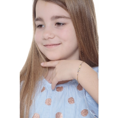 Pulsera en oro blanco y amarillo 18k con placa grabable, 16 cm