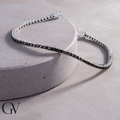 Pulsera Tennis en oro blanco de 18 quilates con diamantes negros