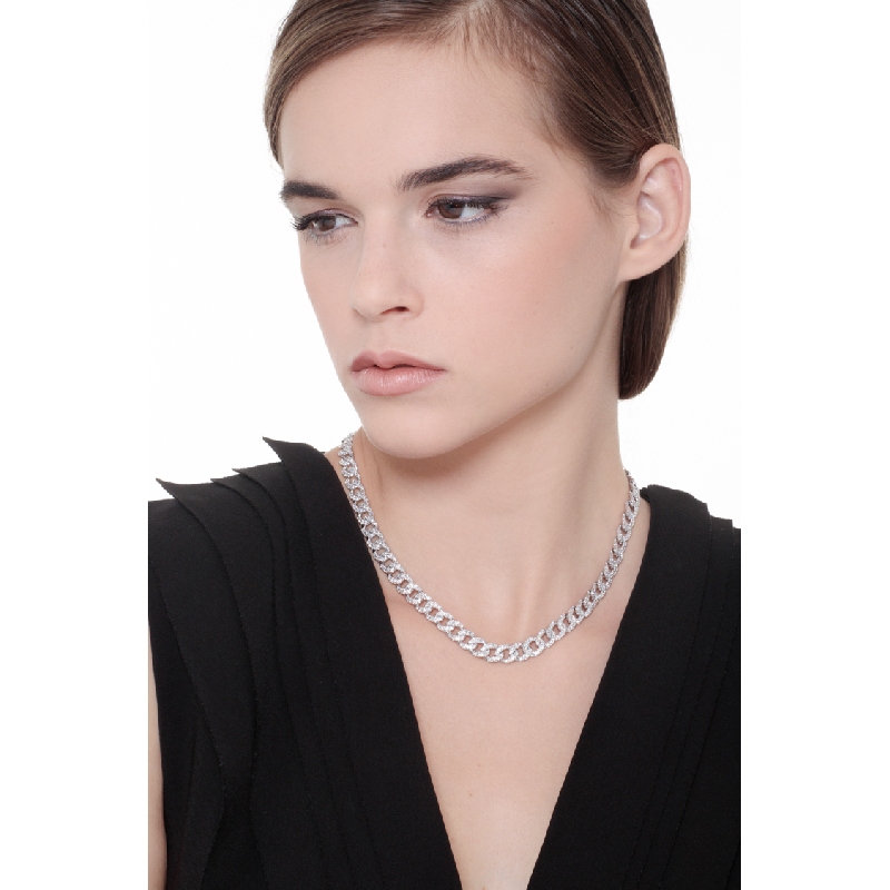 Cadena cubana en oro blanco de 18k con diamantes Cadena cubana en oro blanco de 18k con diamantes