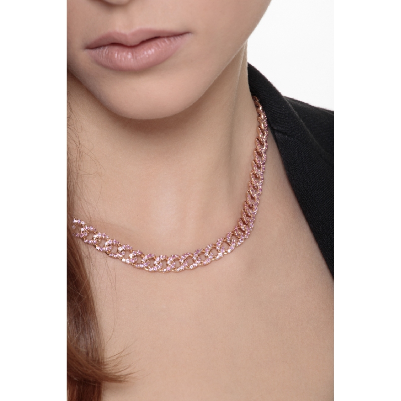 Cadena cubana en oro rosa de 18k con zafiros rosas Cadena cubana en oro rosa de 18k con zafiros rosas