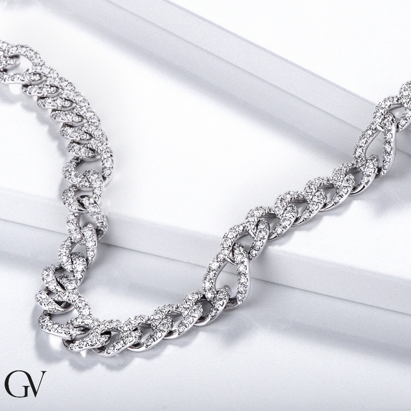 Cadena con diamantes cubana oro 18k blanco