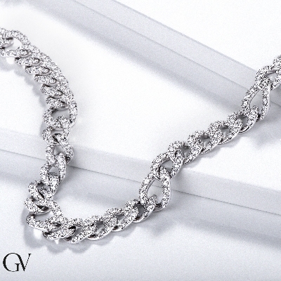 Cadena con diamantes cubana oro 18k blanco