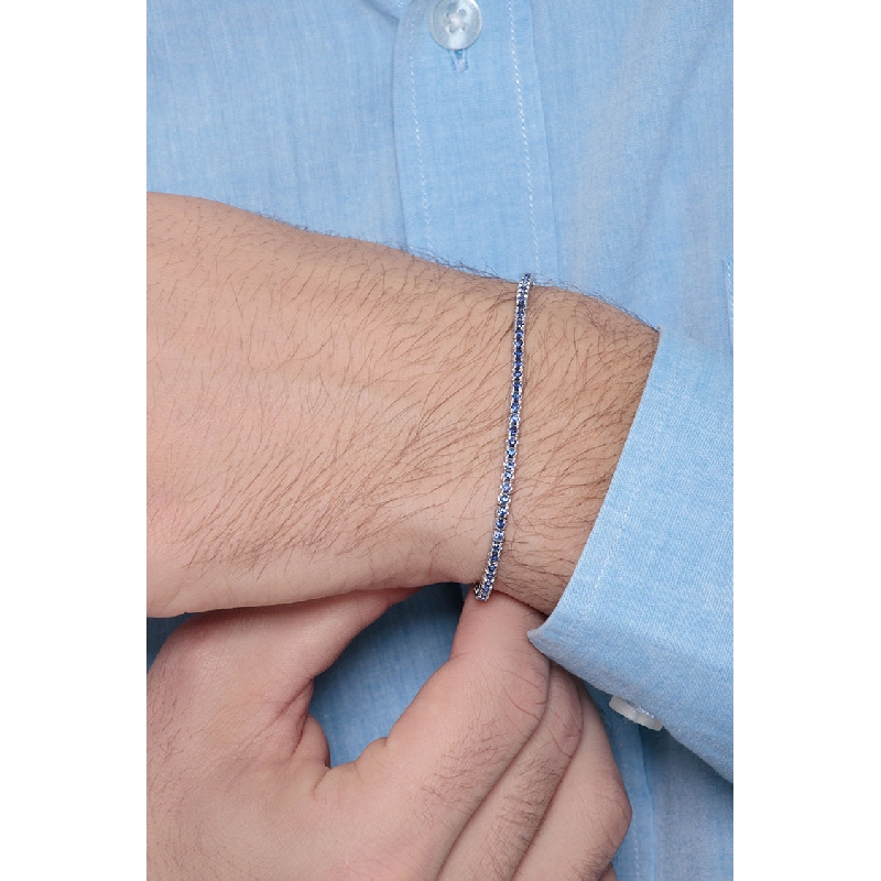 Pulsera en oro blanco 18k Tennis con zafiros azules