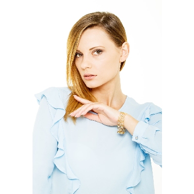 Pulsera en oro amarillo 18k con eslabones dobles y diamantes