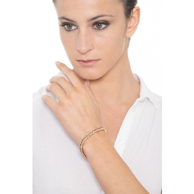 Pulsera en oro rosa 18k con diamantes brown y doble fila de diamantes