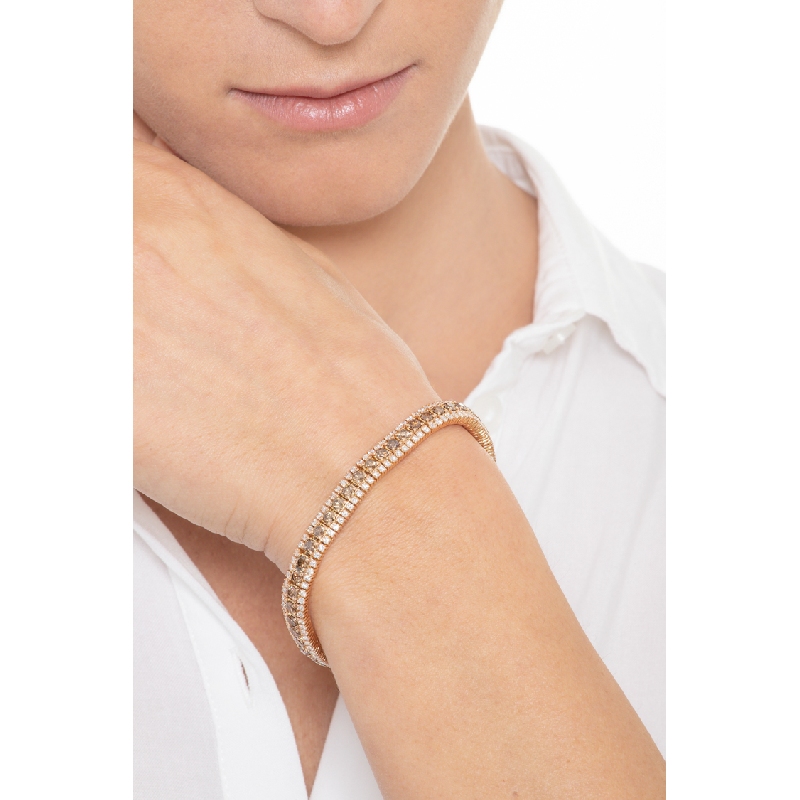 Pulsera en oro rosa 18k con diamantes brown y doble fila de diamantes