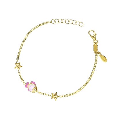 Pulsera para niño en oro amarillo 18k con pez esmaltado y estrellas