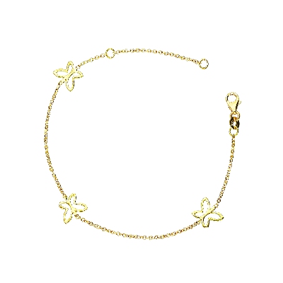 Pulsera con tres mariposas en oro amarillo  18k