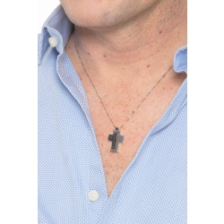 Collar cruz oro blanco 18k con diamantes negros 50 cm 2